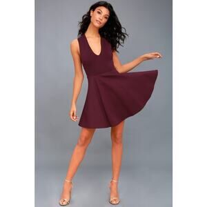 Lulus Going Steady Plum Purple Cross Back Skater Dress Size XS NEW